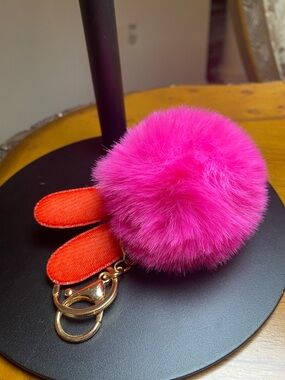 Pink Pom-Pom Keyring with Red Accent Ears